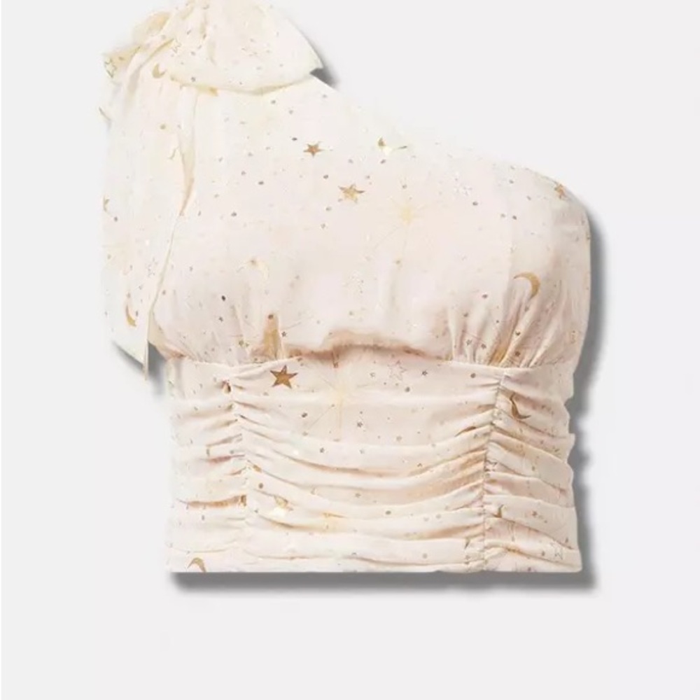 NWT Torrid Star Cluster Chiffon Foil One Shoulder Crop Top Whimsicore Alt Vibes - Picture 4 of 8